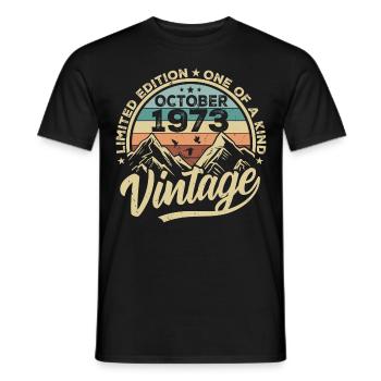October 1973 Birthday 1973 Born October 1973 - Men's T-Shirt - black - Front - AI Model Male 178 light (178cm)