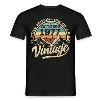October 1977 Birthday 1977 Born October 1977 - Men's T-Shirt - black - Front - AI Model Male 178 light (178cm)