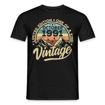 Octobre 1991 Anniversaire 1991 Né en octobre 1991 - T-shirt homme - noir - Devant - AI Model Male 178 light (178cm)