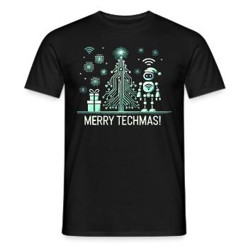 Fröhliche Techmas - Roboter und Schaltkreis-Weihna - Männer T-Shirt - Schwarz - Vorne - AI Model Male 178 light (178cm)