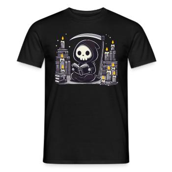Grim Reaper Bookworm with Scythe - Men's T-Shirt - black - Front - AI Model Male 178 light (178cm)
