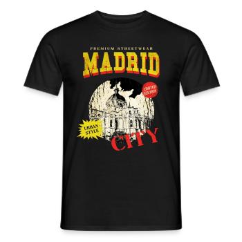 Madrid Spain City Skyline Vintage Retro - Men's T-Shirt - black - Front - AI Model Male 178 light (178cm)