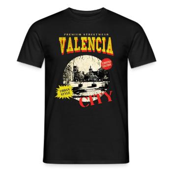 Valencia Spain City Skyline Vintage Retro - Men's T-Shirt - black - Front - AI Model Male 178 light (178cm)