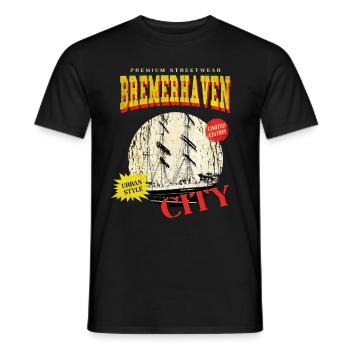 Bremerhaven Allemagne City Skyline Vintage - T-shirt homme - noir - Devant - AI Model Male 178 light (178cm)