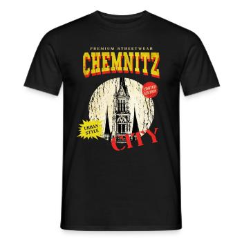 Chemnitz Germany City Skyline Vintage Retro - Men's T-Shirt - black - Front - AI Model Male 178 light (178cm)
