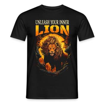 Lion, Lion's Head, Strong, Wild, Proud, Courageous, Royal - Men's T-Shirt - black - Front - AI Model Male 178 light (178cm)