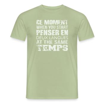 France, Paris, Apprendre le français, Français, F - T-shirt homme - vert sauge - Devant - AI Model Male 178 light (178cm)