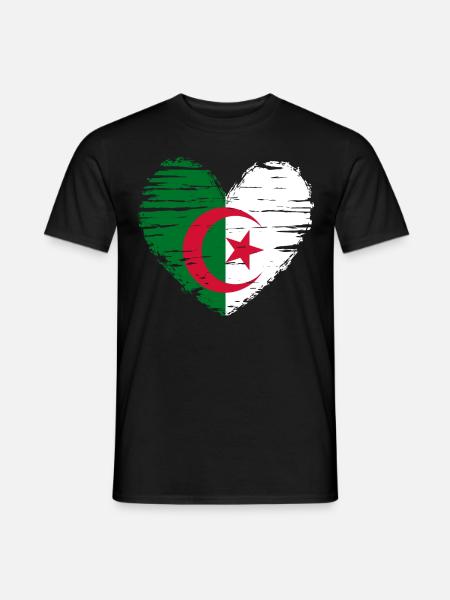 Algérie coeur drapeau blason - T-shirt homme - noir