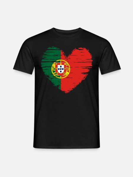 Portugal coeur drapeau blason - T-shirt homme - noir