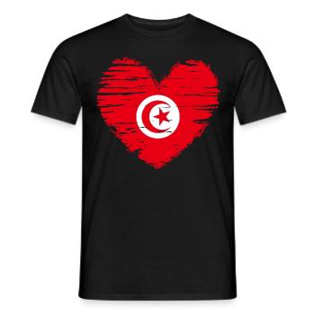 Tunisie coeur drapeau blason - T-shirt homme - noir - Devant - AI Model Male 178 light (178cm)