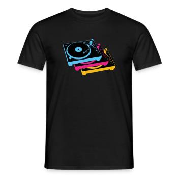 retro vintge oldschool vinyl records turntables - Men's T-Shirt - black - Front - AI Model Male 178 light (178cm)