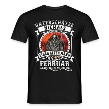 Geburtstag Februar Alter Mann unterschätze niemals - Männer T-Shirt - Schwarz - Vorne - AI Model Male 178 light (178cm)