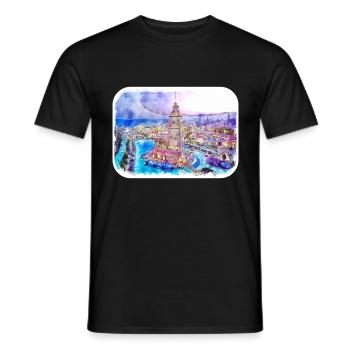 Istanbul Turkey Watercolor Sketch Illustration - Men's T-Shirt - black - Front - AI Model Male 178 light (178cm)