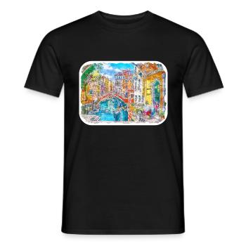 Venedig Italien Aquarellskizze Gezeichnete Illustration - Männer T-Shirt - Schwarz - Vorne - AI Model Male 178 light (178cm)