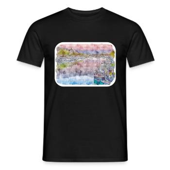 Paris Frankreich Aquarellskizze Gezeichnete Illustration - Männer T-Shirt - Schwarz - Vorne - AI Model Male 178 light (178cm)