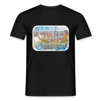 Barcelona Spanien Aquarellskizze Gezeichnete Zeichnung - Männer T-Shirt - Schwarz - Vorne - AI Model Male 178 light (178cm)