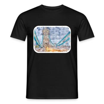 Uk Wahrzeichen Aquarell Skizze Gemälde Illustratio - Männer T-Shirt - Schwarz - Vorne - AI Model Male 178 light (178cm)
