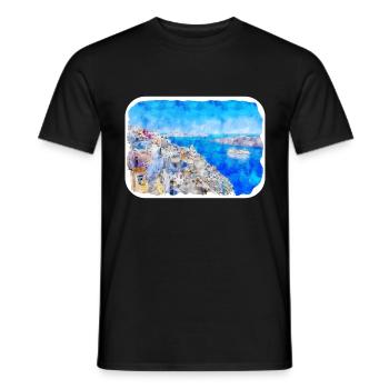 Santorin Grèce Aquarelle Esquisse Dessin Dessin - T-shirt homme - noir - Devant - AI Model Male 178 light (178cm)