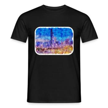 Chicago USA Aquarell Skizze gezeichnete Illustration - Männer T-Shirt - Schwarz - Vorne - AI Model Male 178 light (178cm)