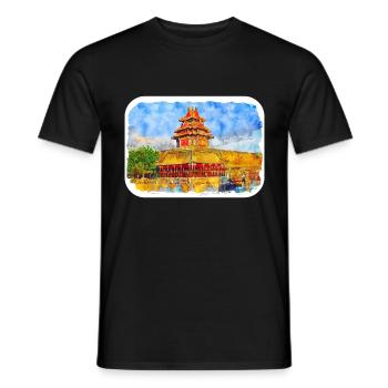 Illustration de l’esquisse à l’aquarelle de Pékin - T-shirt homme - noir - Devant - AI Model Male 178 light (178cm)