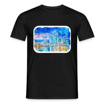 Südkorea Wahrzeichen Aquarell Skizze Zeichnung - Männer T-Shirt - Schwarz - Vorne - AI Model Male 178 light (178cm)