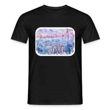New York Usa Watercolor Sketch - Men's T-Shirt - black - Front - AI Model Male 178 light (178cm)
