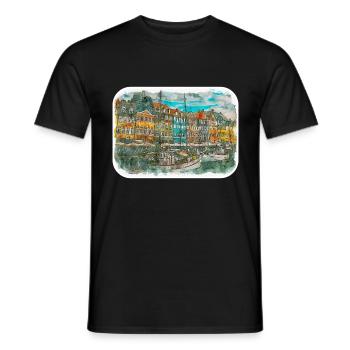 Copenhague Danemark Aquarelle Sketch Illustration - T-shirt homme - noir - Devant - AI Model Male 178 light (178cm)