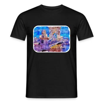 Budapest Ungarn Aquarell Skizze Illustration - Männer T-Shirt - Schwarz - Vorne - AI Model Male 178 light (178cm)