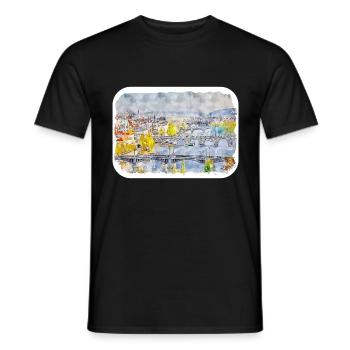 Prag Tschechien Aquarell Skizze Zeichnung - Männer T-Shirt - Schwarz - Vorne - AI Model Male 178 light (178cm)