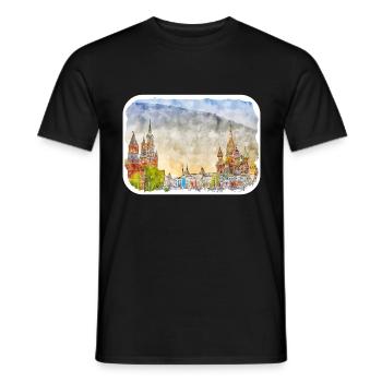 Moscou Russie Aquarelle Sketch Illustration - T-shirt homme - noir - Devant - AI Model Male 178 light (178cm)