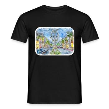 Illustration de croquis à l’aquarelle de Californie usa - T-shirt homme - noir - Devant - AI Model Male 178 light (178cm)