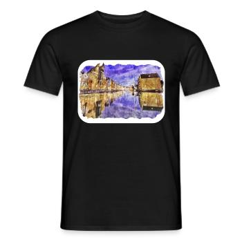 Pologne Repère Aquarelle Esquisse Dessin de peinture - T-shirt homme - noir - Devant - AI Model Male 178 light (178cm)