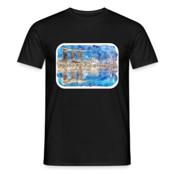 Singapore Watercolor Sketch Hand Drawn Painting - Men's T-Shirt - black - Front - AI Model Male 178 light (178cm)