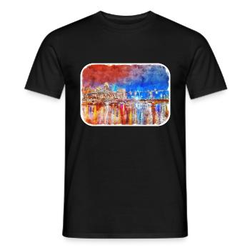 Londres UK Aquarelle Esquisse Dessinée à la Main Peinture - T-shirt homme - noir - Devant - AI Model Male 178 light (178cm)