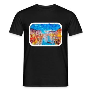Venise Italie Aquarelle Esquisse Illustration - T-shirt homme - noir - Devant - AI Model Male 178 light (178cm)