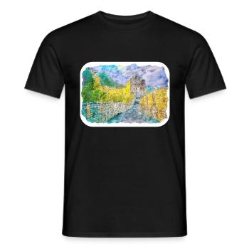 China Watercolor Sketch Hand Drawn Illustration - Men's T-Shirt - black - Front - AI Model Male 178 light (178cm)