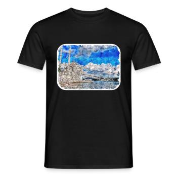 Istanbul Turkey Watercolor Sketch Illustration - Men's T-Shirt - black - Front - AI Model Male 178 light (178cm)