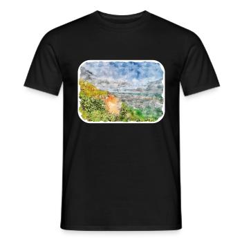 Indonésie Croquis Aquarelle Peinture Dessinée À La Main - T-shirt homme - noir - Devant - AI Model Male 178 light (178cm)