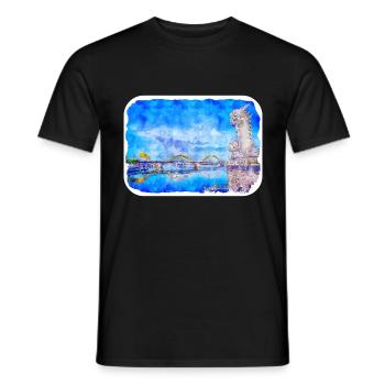 Dessin de peinture de croquis d'aquarelle de point de repère du Vietnam - T-shirt homme - noir - Devant - AI Model Male 178 light (178cm)