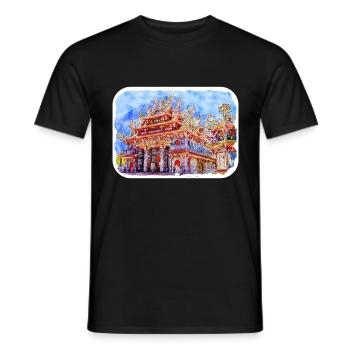 China Watercolor Sketch Hand Drawn Illustration - Men's T-Shirt - black - Front - AI Model Male 178 light (178cm)