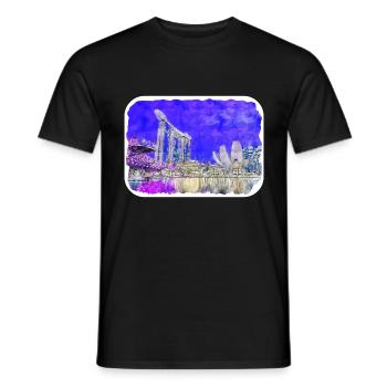Singapour aquarelle croquis dessinés à la main peinture - T-shirt homme - noir - Devant - AI Model Male 178 light (178cm)