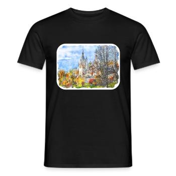Roumanie Landmark Aquarelle Esquisse Dessin de peinture - T-shirt homme - noir - Devant - AI Model Male 178 light (178cm)