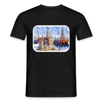 Moscou Russie Aquarelle Esquisse Dessin Dessiné - T-shirt homme - noir - Devant - AI Model Male 178 light (178cm)