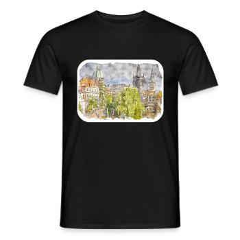 Prag Tschechische Aquarellskizze Malerei Zeichnung - Männer T-Shirt - Schwarz - Vorne - AI Model Male 178 light (178cm)