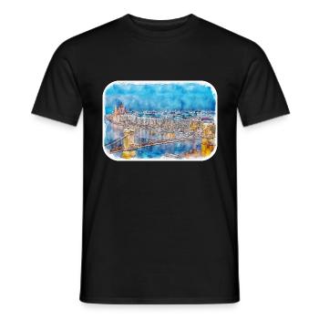 Budapest Ungarn Aquarell Skizze Illustration - Männer T-Shirt - Schwarz - Vorne - AI Model Male 178 light (178cm)