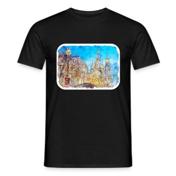 St Petersburg Russia Watercolor Sketch Drawn Illus - Men's T-Shirt - black - Front - AI Model Male 178 light (178cm)