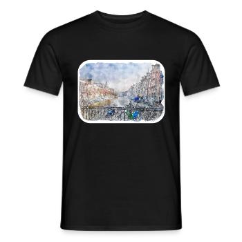 Amsterdam Pays-Bas Aquarelle Esquisse Dessinée Douleur - T-shirt homme - noir - Devant - AI Model Male 178 light (178cm)