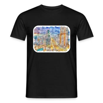 Madrid Espagne Aquarelle Esquisse Peinture Dessin - T-shirt homme - noir - Devant - AI Model Male 178 light (178cm)