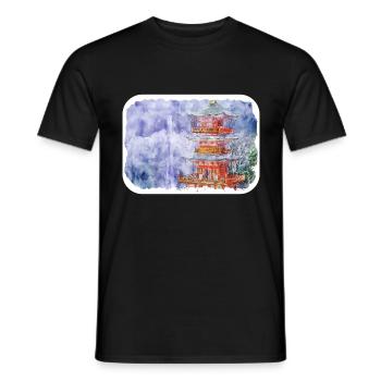 Japan Aquarellskizze Handgezeichnete Illustration - Männer T-Shirt - Schwarz - Vorne - AI Model Male 178 light (178cm)