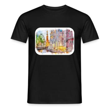 Amsterdam Netherlands Watercolor Sketch Drawing - Men's T-Shirt - black - Front - AI Model Male 178 light (178cm)